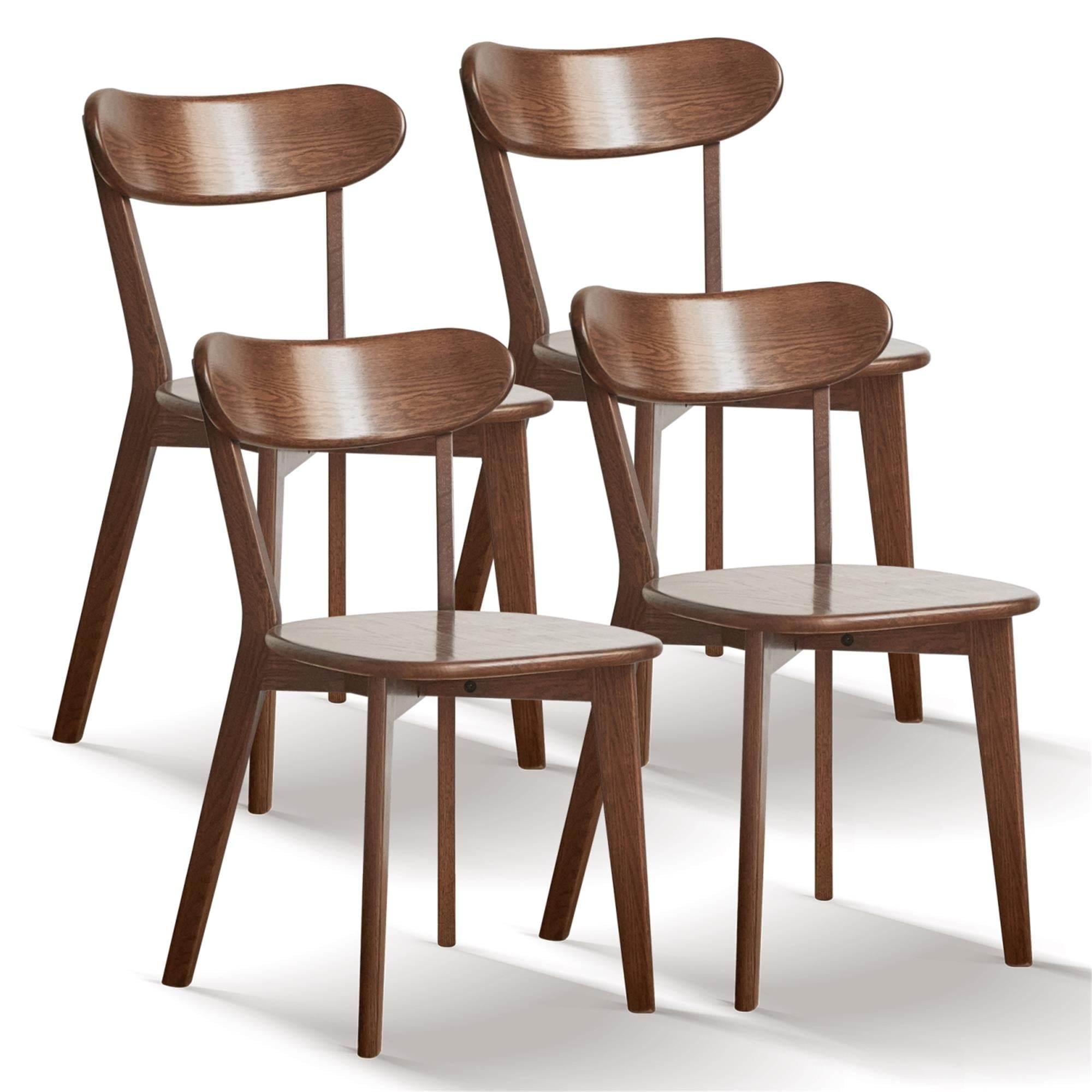 Resenkos Set of 4 Modern Farmhouse Wood Dining Chair with Oak Finish, 4-Pcs Set Walnut