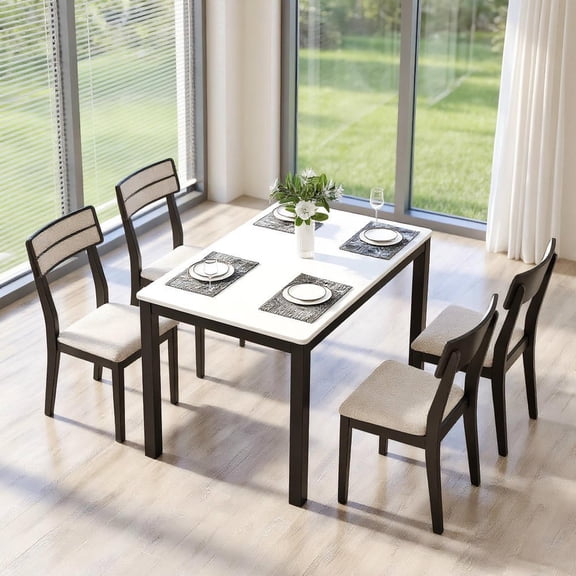 Resenkos Set of 4 Modern Tilt-Back Dining Chairs for Dining Room, Beige and Black