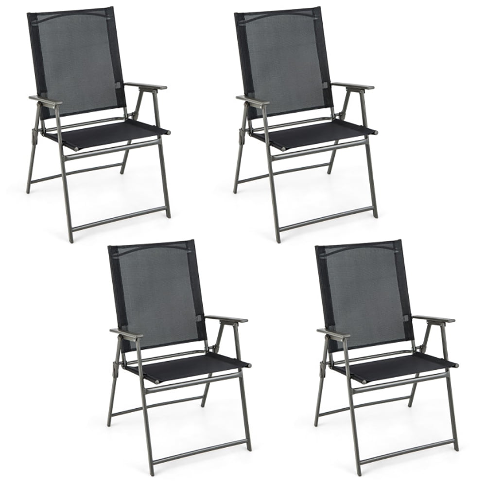 Resenkos Set of 4 Patio Folding Chair Set with Rustproof Metal Frame-Black, Patio Chairs, Metal Frame, Black