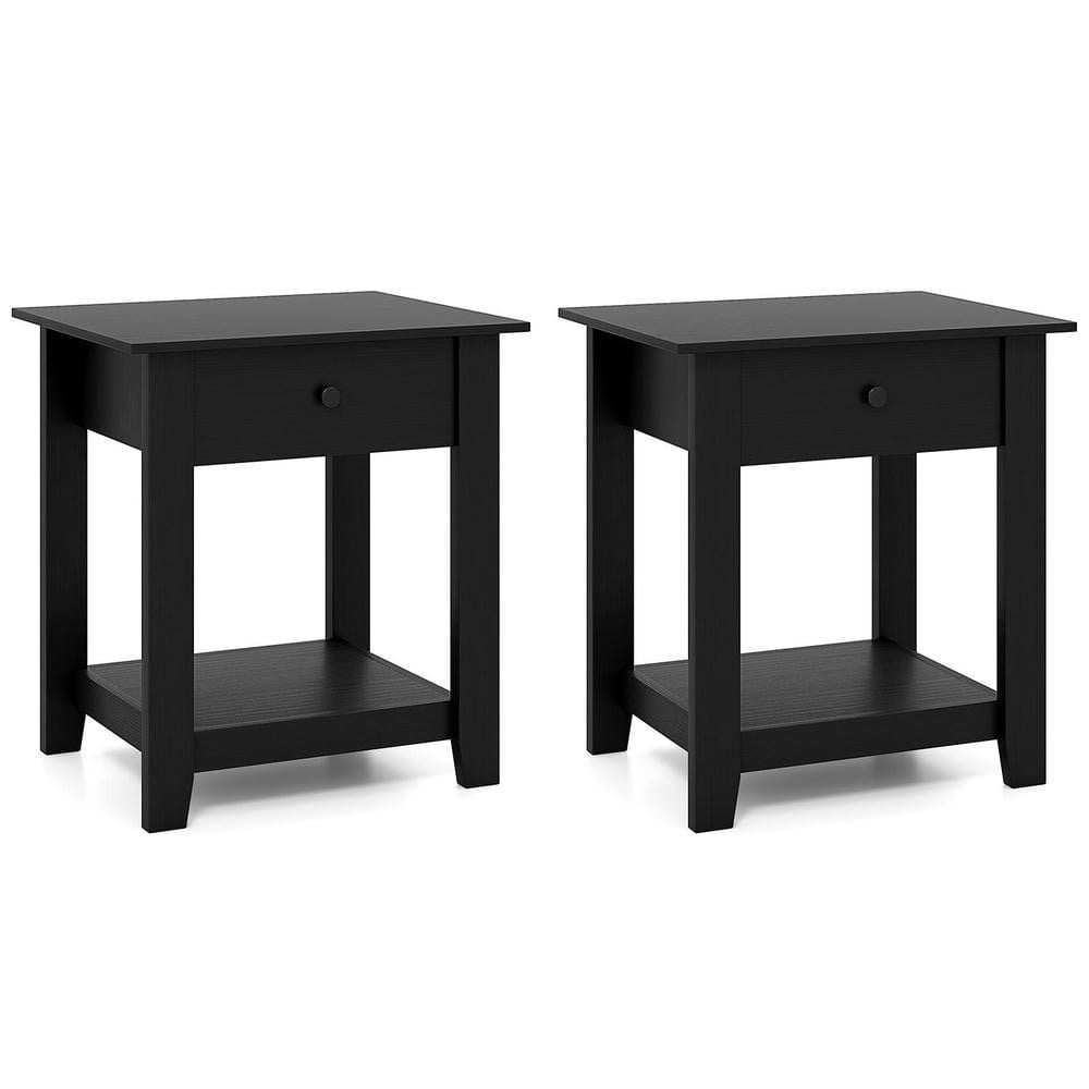 Resenkos Set of Two 3-Tier Modern Nightstands with Drawer and Open Shelf, Black