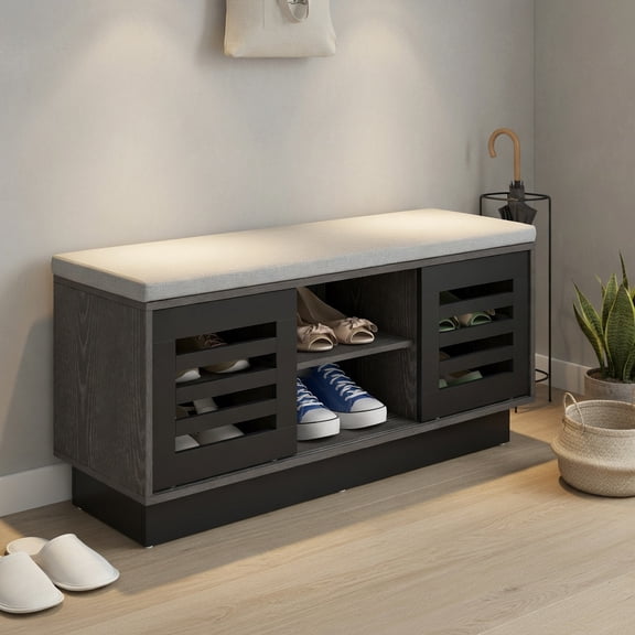 Resenkos Shoe Bench with 6 Storage Compartments and 3 Adjustable Shelves-Gray, Space-Saving Shoe Rack Organizer for Closet Entryway