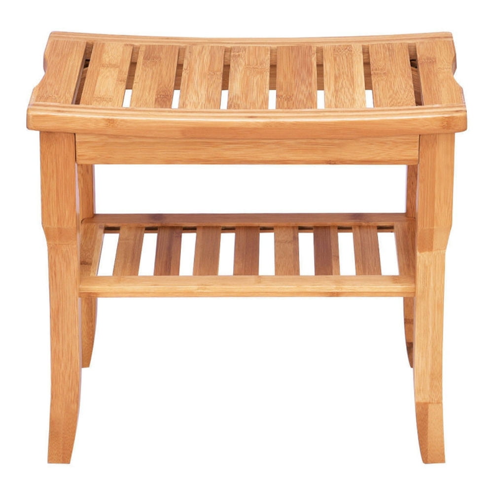 Resenkos Shower Chair Seat,Shower Chair Spa Bathtub Seat Bench,Bathroom Bamboo Shower Chair Bench with Storage Shelf