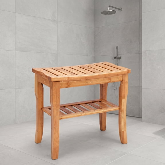 Resenkos Shower Chair Seat,Shower Chair Spa Bathtub Seat Bench,Bathroom Bamboo Shower Chair Bench with Storage Shelf