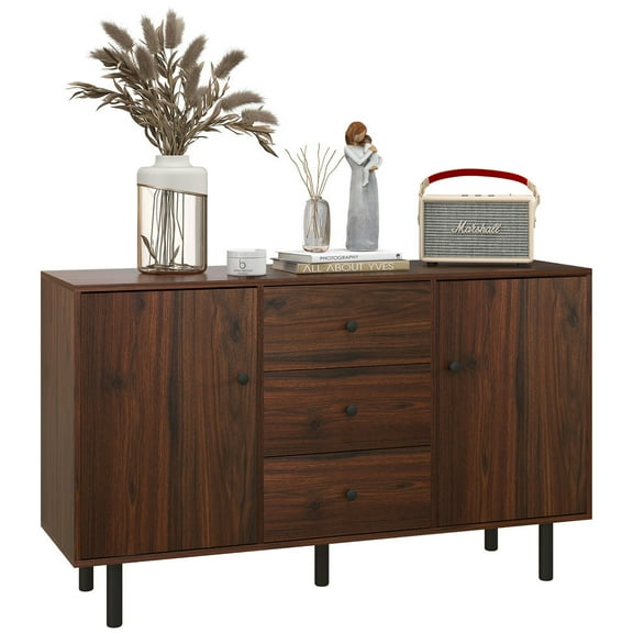 Resenkos Side Cabinet,Retro Sideboard with 2 Cabinets 3 Drawers, Buffet Table, Rustic Brown