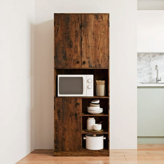Resenkos Sideboard Buffet Cabinet,Kitchen Storage Cabinet,Kitchen Pantry Storage Cabinet with Microwave Stand and Open Shelves-Rustic Brown
