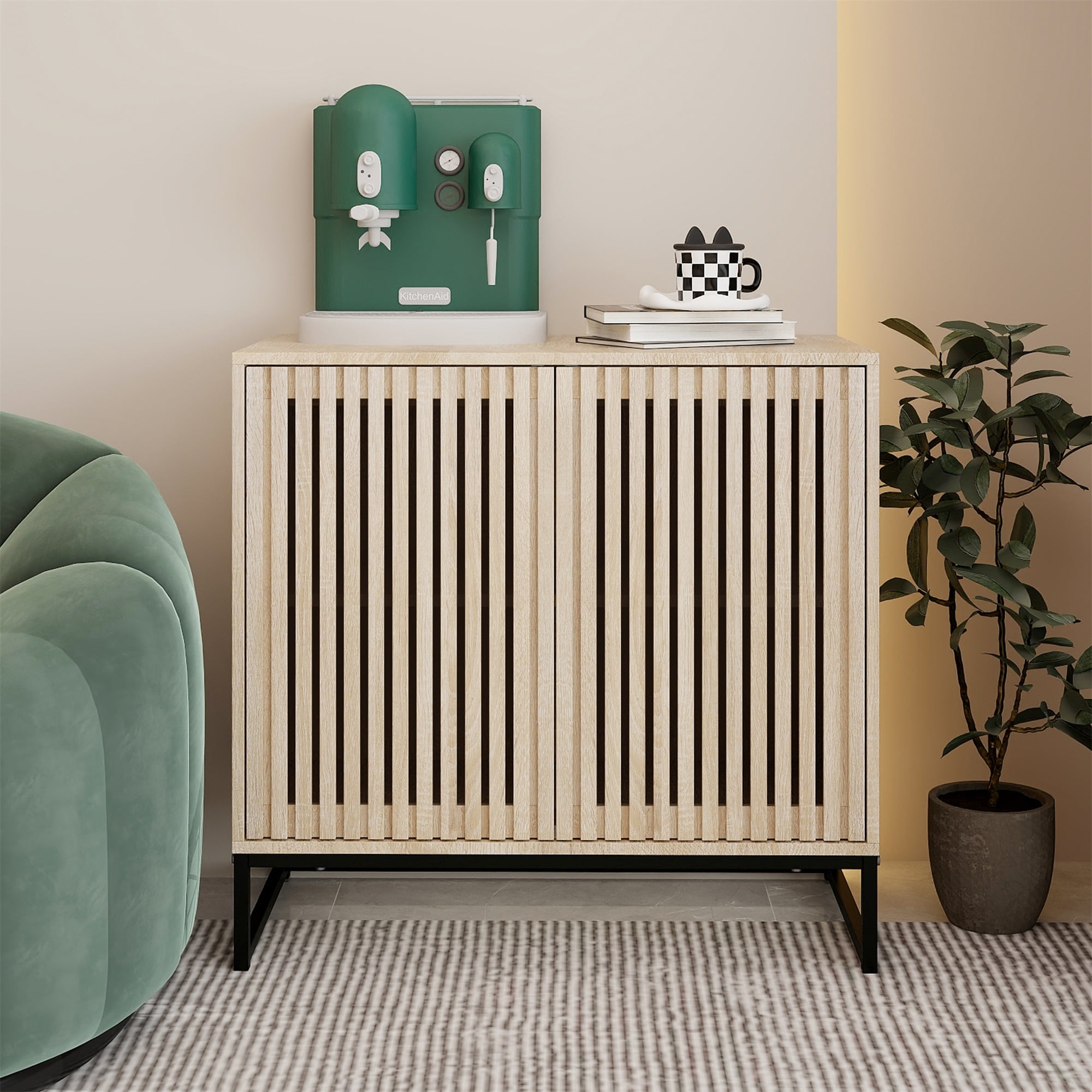 Resenkos Sideboard Cabinet, Accent Storage Cabinet with 1 Adjustable Inner Shelves, Suitable for Living Room, Natural