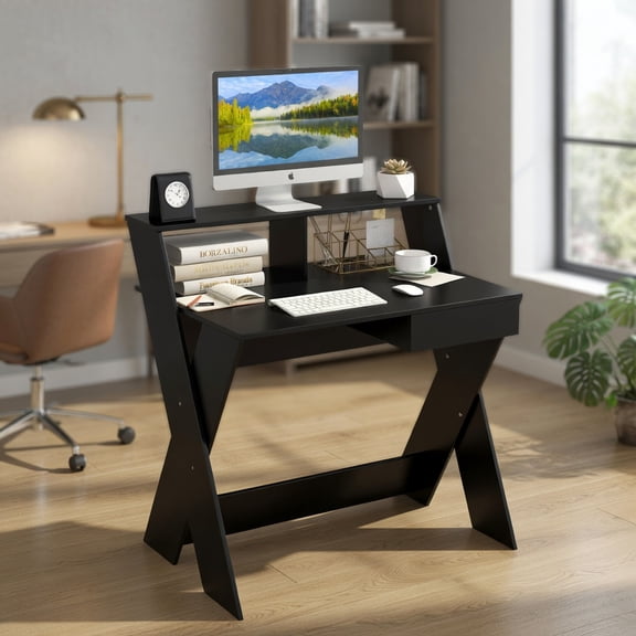 Resenkos Small Computer Desk with Storage Drawer-Black, Home Office Desks, Gaming Computer Desks for Study,Working,Writing