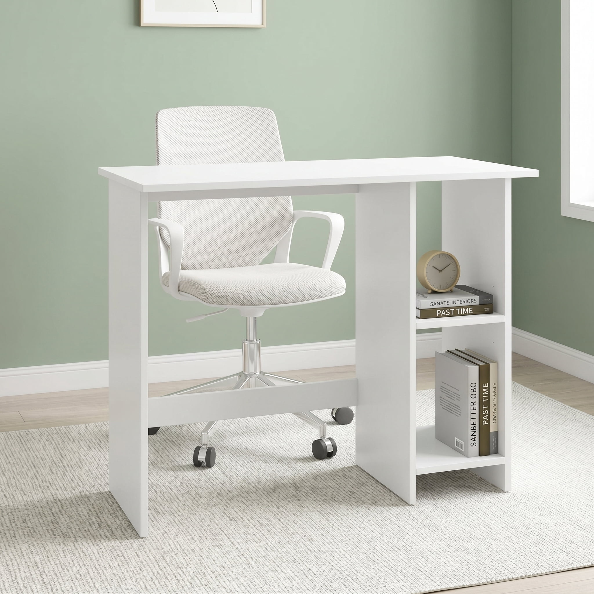 Resenkos Small Computer Desk with Storage and Adjustable Shelf-White, Home Office Desks, Gaming Computer Desks for Study,Working,Writing