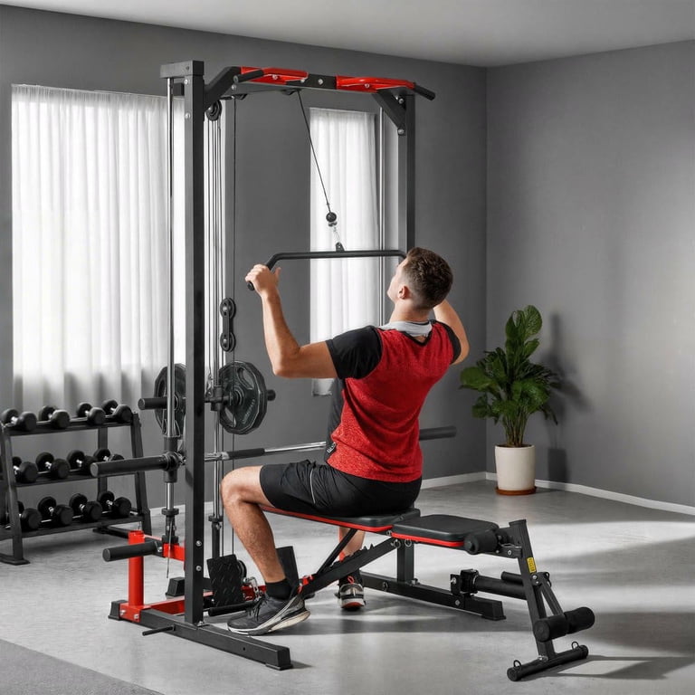 Resenkos Smith Machine Cage with Lat Pulldown and Landmine
