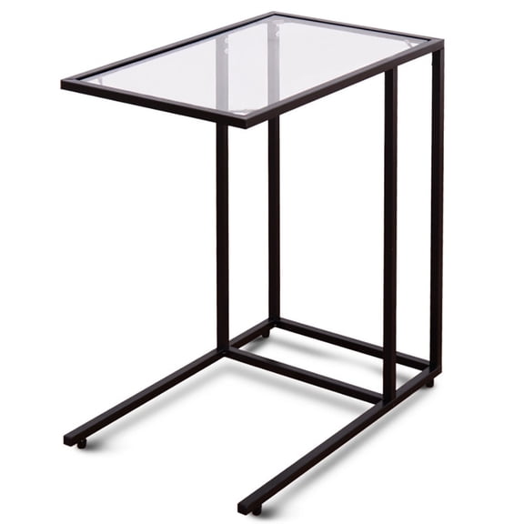 Resenkos Sofa End Table Coffee Side Table with Glass Top, Functional Glass Top Side Table, Slides Close to Sofa, Ideal for Small Spaces, Easy Assembly Required