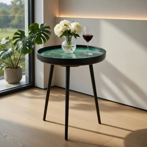 Resenkos Sofa Side End Table, End Table, Couch Table,16 Inch Mid-century Modern Coffee End Table with Sea Shell Decoration-Green