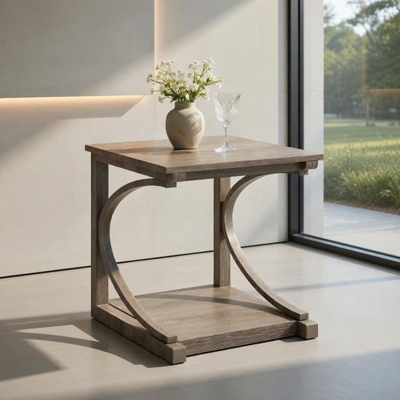 Resenkos Sofa Side End Table, End Table, Couch Table,C-shaped 24 Inch 2 Tier Square End Table Sofa Side Table-Grey