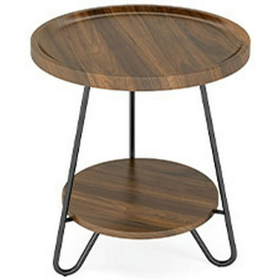 Resenkos Sofa Side End Table, End Table, Couch Table,Round End Table, 2-Tier Side Table Accent Table with Metal Legs,Brown