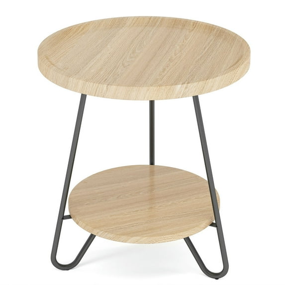 Resenkos Sofa Side End Table, End Table, Couch Table,Round End Table, 2-Tier Side Table Accent Table with Metal Legs,Wood Color