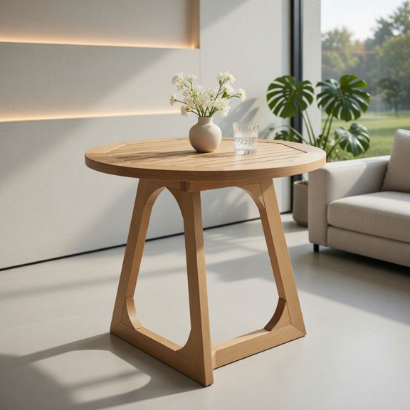 Resenkos Sofa Side End Table, End Table, Couch Table,Teak Wood Side Table Round Sofa End Table with Slatted Tabletop
