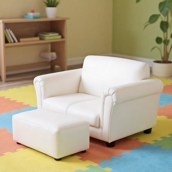 Resenkos Soft Kids Double Sofa with Ottoman-White, Kids Chairs for Kids