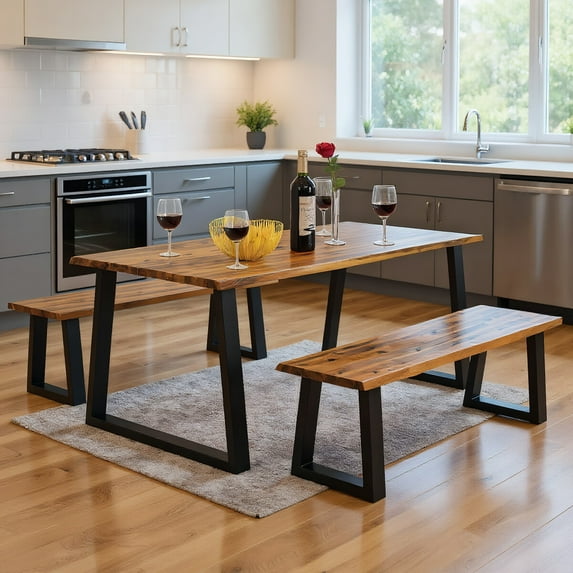 Resenkos Solid Acacia Wood Patio Bench Dining Bench Seating Chair for Patio Back Deck, Balcany, Poolside