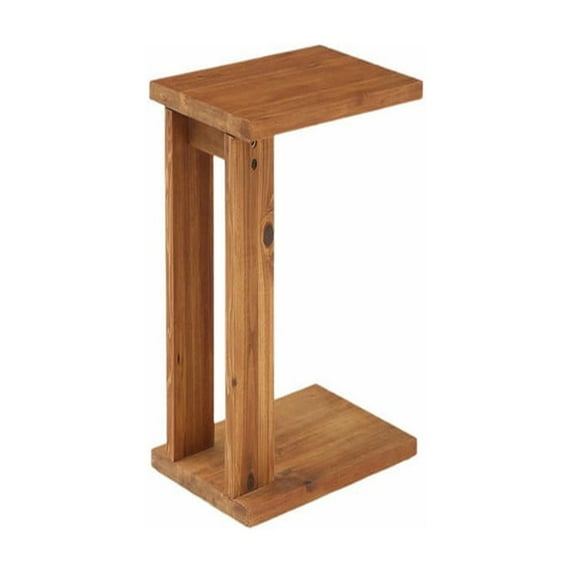 Resenkos Solid Wood C-Shaped End Table, 2-Tier Nightstand for Sofa or Bedside, Rustic Brown