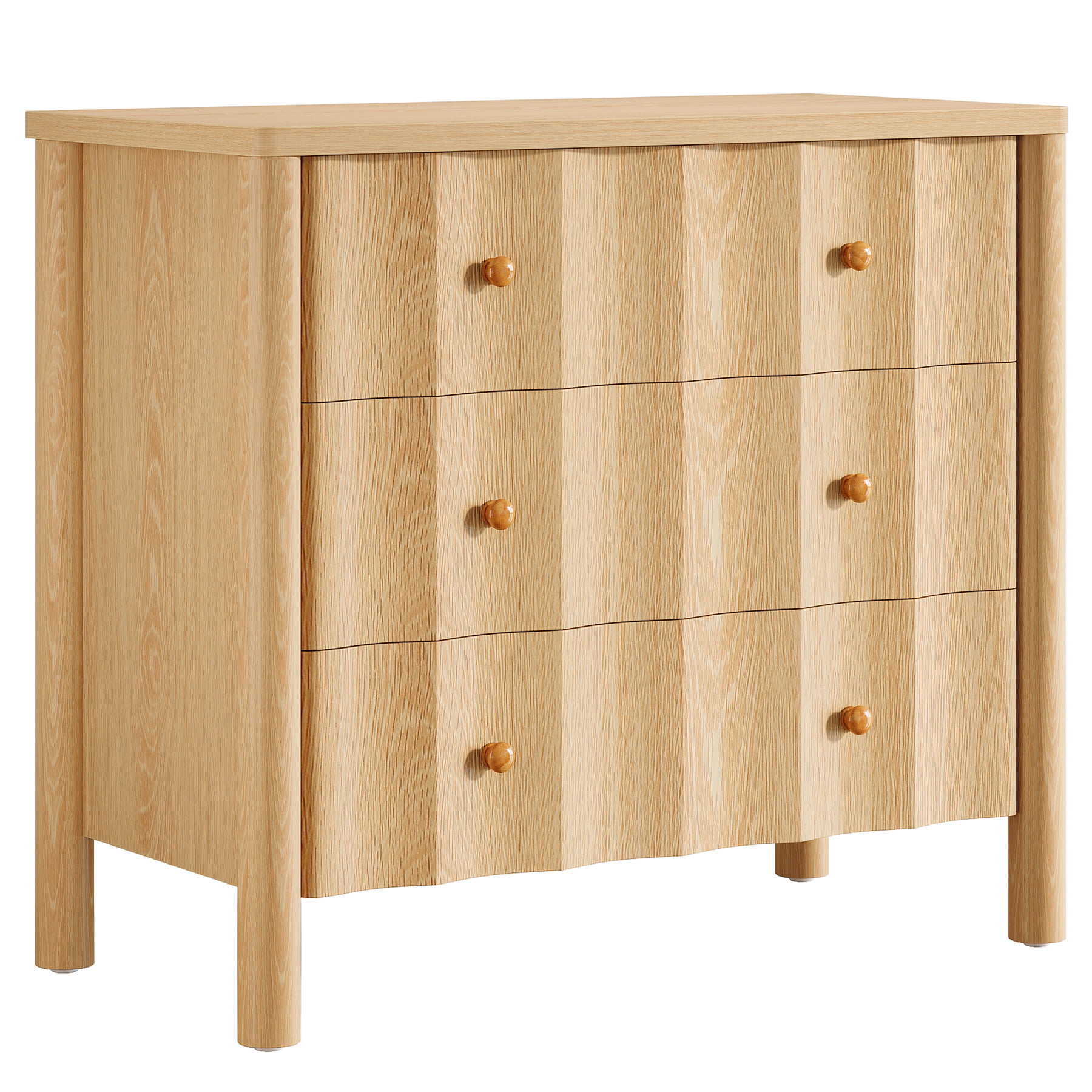 Resenkos Solid Wood Nightstand, Sleek 3-Drawer Base, Bedroom Storage, Minimalist Design, Space-Saving Solution, Brown