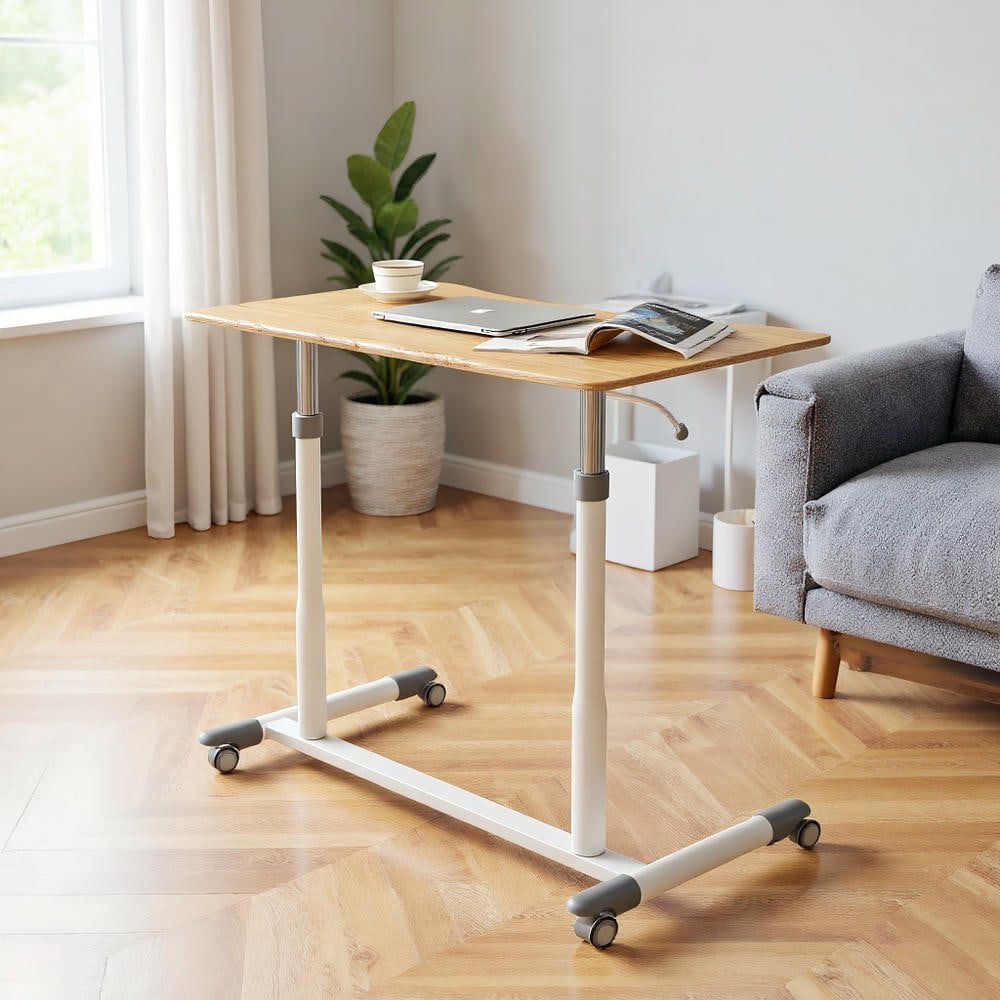 Resenkos Standing Desk,Stand up Table, Home Office Desk,Height Adjustable Computer Desk Sit to Stand Rolling Notebook Table -Natural