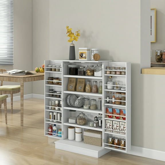 Resenkos Storage Cabinet, Kitchen Pantry Storage Cabinet w/ 5-tier Shelving, 12 Spice Racks
