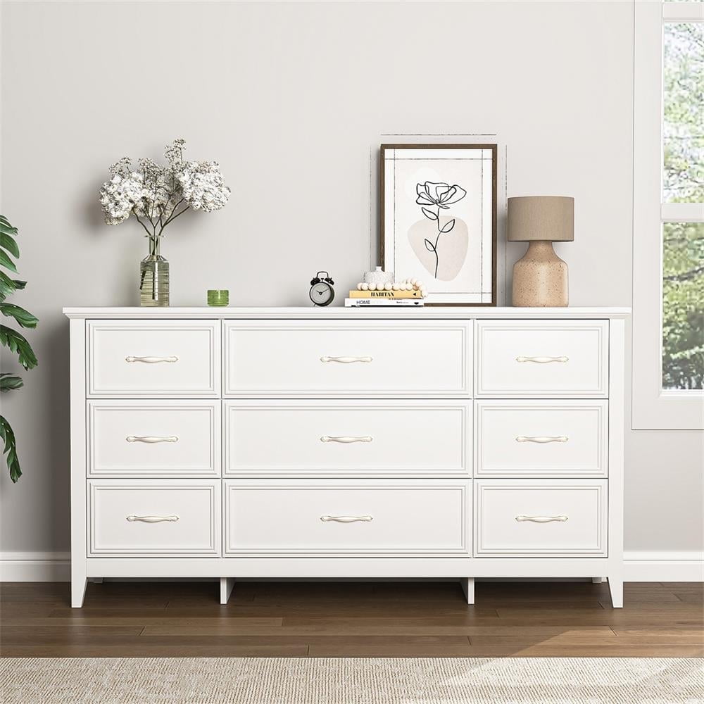 Resenkos Storage Dresser,Chest of Drawers,Farmhouse 9 Drawers Dresser for Bedroom with Natural Texture, Bedroom Chest of Drawers, Antique White Resenkos Storage Dresser,Chest of Drawers,Farmhouse 9 Drawers Dresser for Bedroom with Natural Texture, Bedroom Chest of Drawers, Antique White