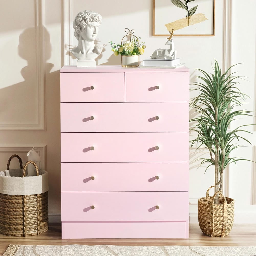 Resenkos Storage Dresser,Chest of Drawers,Modern Simple 6-Drawer Dresser Pink