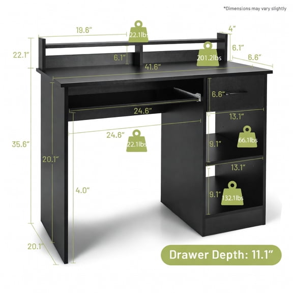 Resenkos Study Laptop Table with Drawer and Keyboard Tray-Black, Home Office Desks, Gaming Computer Desks for Study,Working,Writing