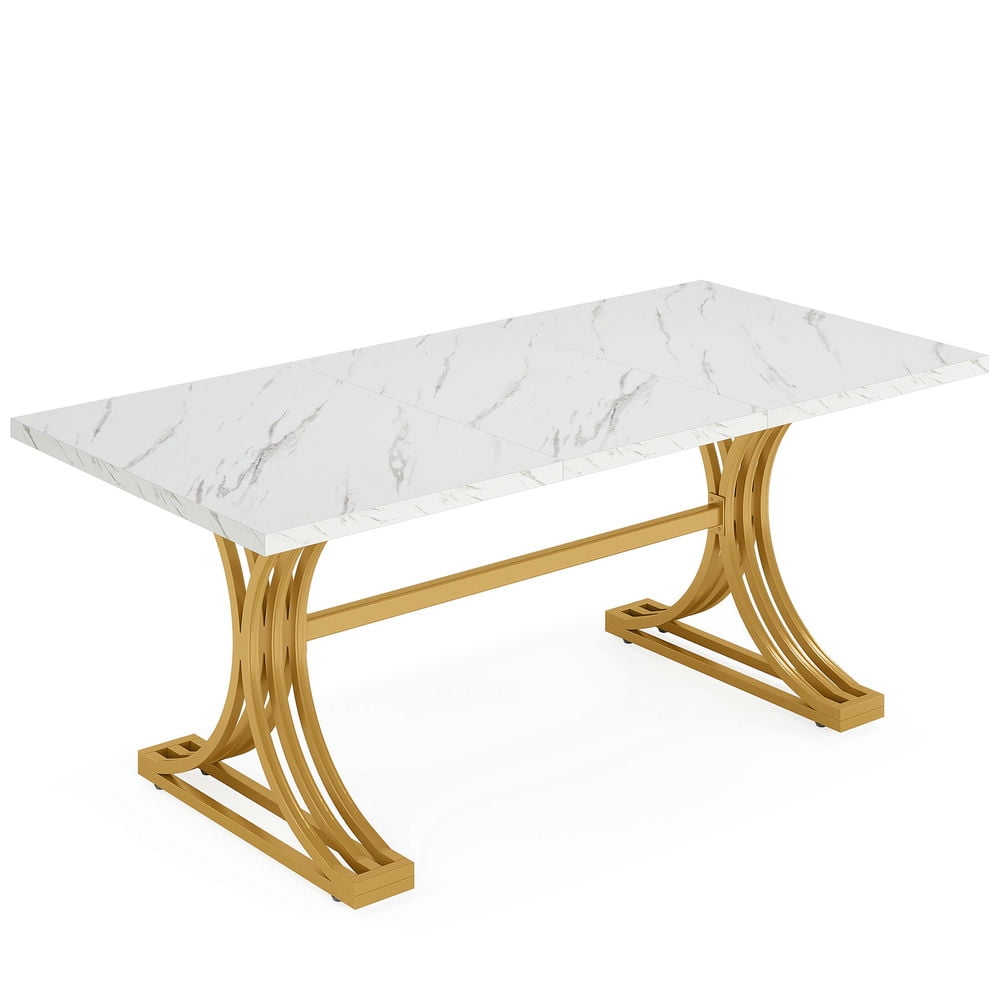 Resenkos Study Writing Desk, Computer Desk,63" Modern Executive Computer Desk with Faux Marble Tabletop,Gray