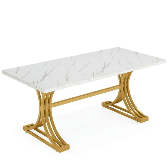 Resenkos Study Writing Desk, Computer Desk,63" Modern Executive Computer Desk with Faux Marble Tabletop,Gray