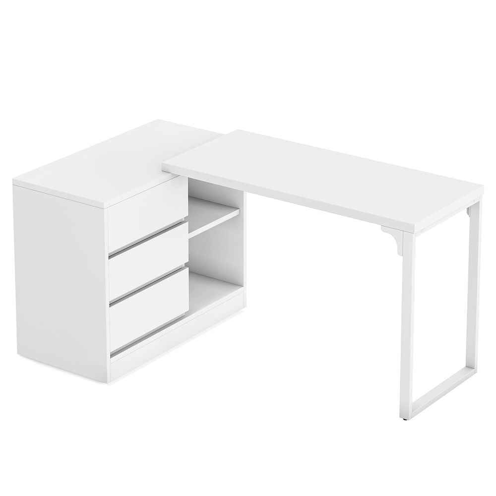 Resenkos Study Writing Desk, Computer Desk,L-Shaped Computer Desk, Reversible Corner Desk With Drawer Cabinet,White