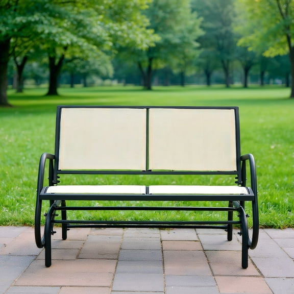 Resenkos Swing Glider Chair 48 Inch Loveseat Rocker Lounge Backyard, Lounge Chair Outdoor with Weather Resistant Steel Frame for Porch Garden Outside, Beige