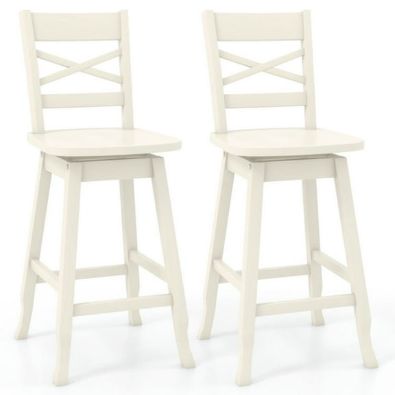 Resenkos Swivel 24-Inch Counter Height Stool Set of 2 with Inclined Backrest-White, Bar Height Stools, Bar Stools for Kitchen Island for Kitchen, Dining Room
