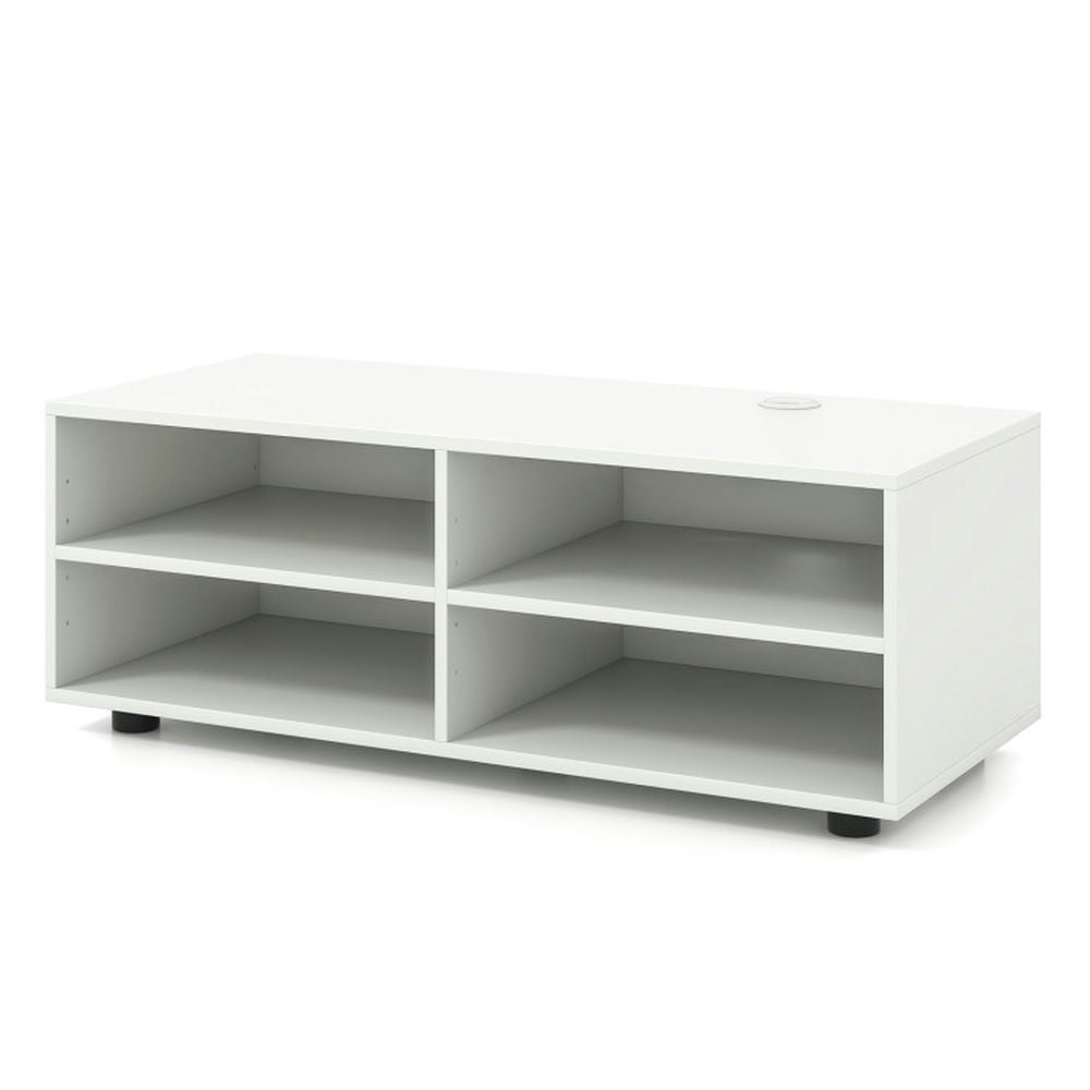 Resenkos TV Console Table with Adjustable Shelves and Cable Management Hole for TV up to 40 Inch-White, Mid Century Modern TV Stand for Living Room Bedroom