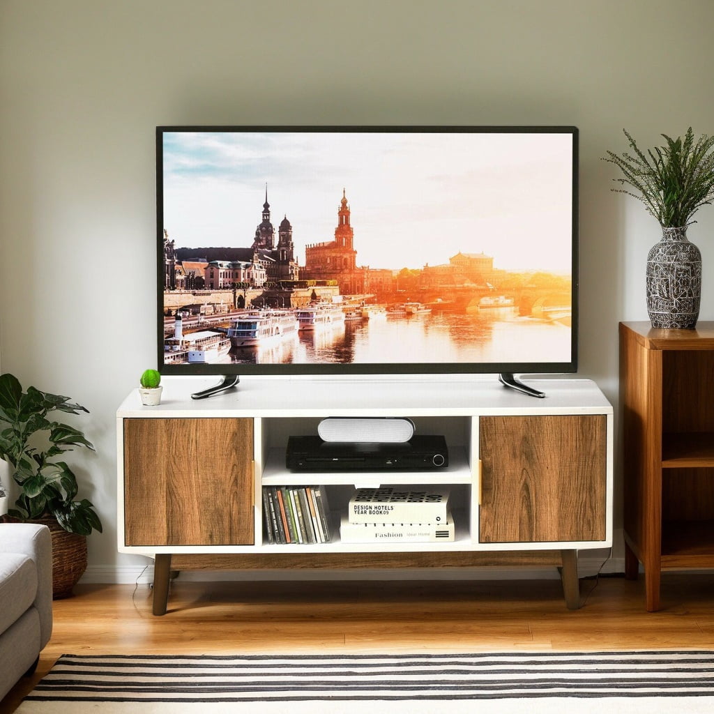 Resenkos TV Stand for TVs up to 50 Inches, Wooden Storage Cabinet for Living Room, Entryway - Oak