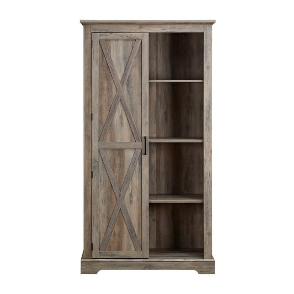Resenkos Tall Storage Cabinet Barn Door Storage Country Wood Rustic Farmhouse Pantry Cupboard Barn Door Kitchen Organizer Furniture, Gray Wash