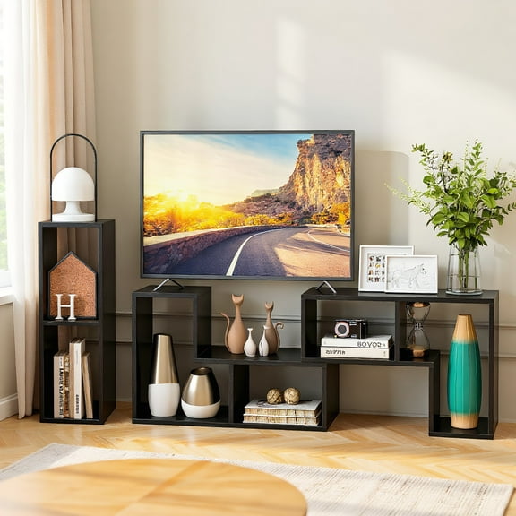 Resenkos Television Console Table,3 Pieces Adjustable TV Stand for TVs up to 65 Inch with Shelves-Mixed Black