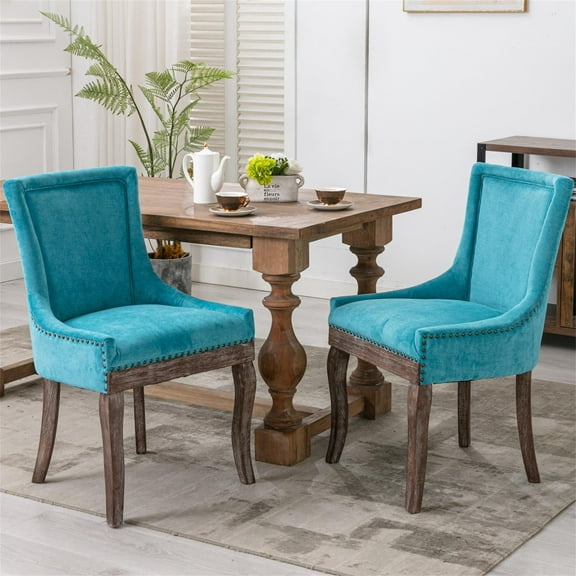 Resenkos Thickened Fabric Dining Chairs Set of 2, Farmhouse Tufted Modern Upholstered Ultra Side Chairs Blue