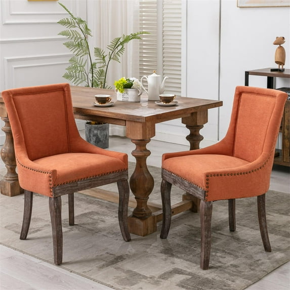 Resenkos Thickened Fabric Dining Chairs Set of 2, Farmhouse Tufted Modern Upholstered Ultra Side Chairs Orange
