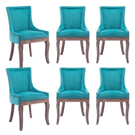Resenkos Thickened Fabric Dining Chairs Set of 6, Farmhouse Tufted Modern Upholstered Ultra Side Chairs Blue