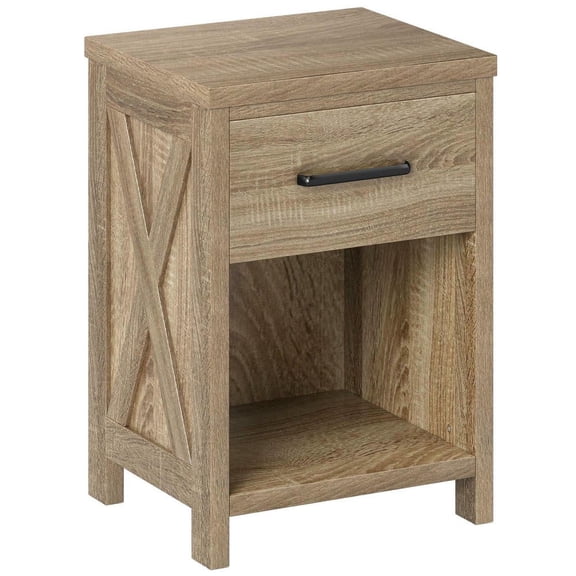 Resenkos Timeless Nightstand - Integrated Drawer & Open Storage Shelf, Versatile Space-Saving Solution, Antique Brush White + Natural