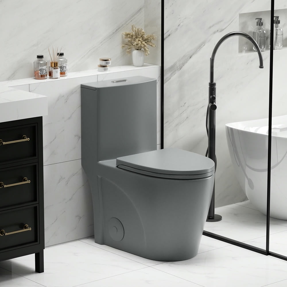 Resenkos Toilet, Tall Toilet,1.1/1.6 GPF Dual Flush One-Piece Toilet, Button on Tank top S-trap 12 inches, Light Grey