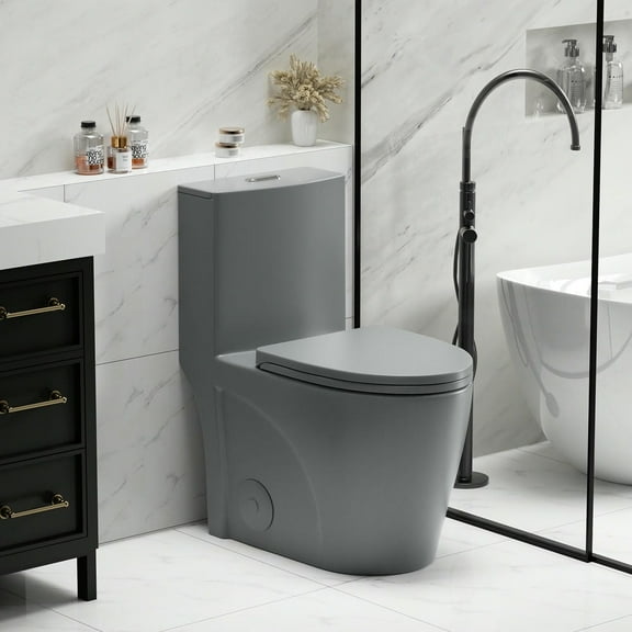 Resenkos Toilet, Tall Toilet,1.1/1.6 GPF Dual Flush One-Piece Toilet, Button on Tank top S-trap 12 inches, Light Grey