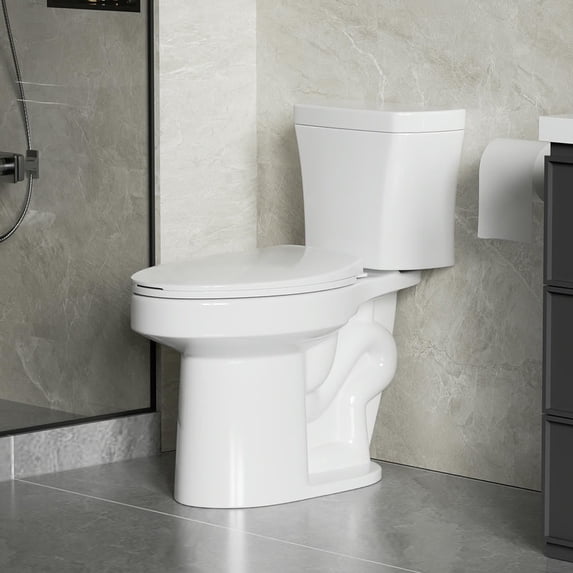 Resenkos Toilet, 1.28 GPF Siphonic Two-Piece Toilet, Side Single Flush, CUPC, Watersense, Gloss White
