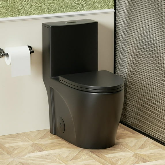 Resenkos Toilet, Tall Toilet,One Piece Toilet 1.1/1.60 GPF, Siphonic Dual Flush 4/6Lpf, 1000 Gram Map Flushing Score Toilet, Matte Black