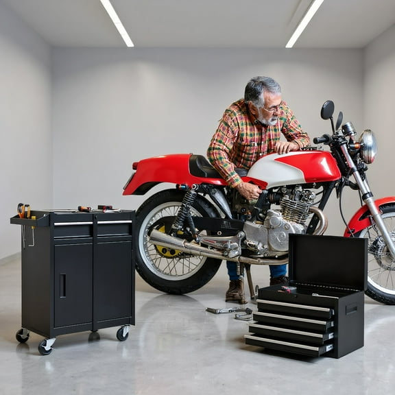 Resenkos Tool Box, Removable Cabinet Storage Tool Chest,2-in-1 Tool Chest and Cabinet with 5 Sliding Drawers-Black