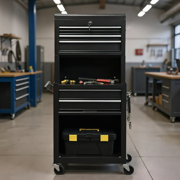 Resenkos Tool Box, Removable Cabinet Storage Tool Chest,6-Drawer Tool Chest with Heightening Cabinet-Black