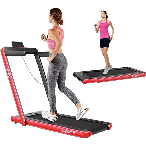 Resenkos Treadmill, Electric Treadmill, Walking Jogging Machine,2.25HP 2 in 1 Folding Treadmill with APP Speaker Remote Control-Red