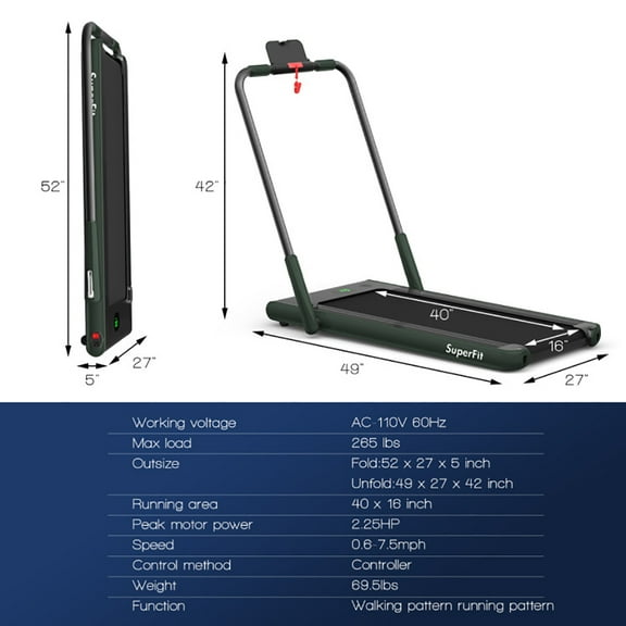 Resenkos Treadmill, Electric Treadmill, Walking Jogging Machine,2-in-1 Folding Treadmill with Remote Control and LED Display-Green