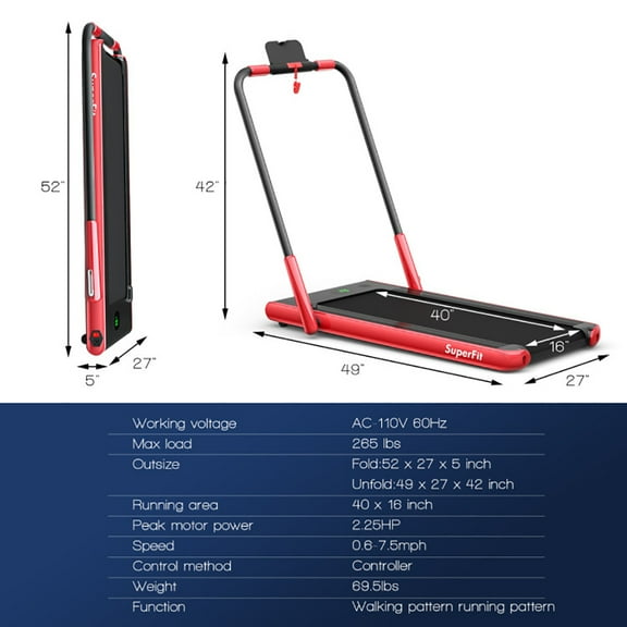 Resenkos Treadmill, Electric Treadmill, Walking Jogging Machine,2-in-1 Folding Treadmill with Remote Control and LED Display-Red